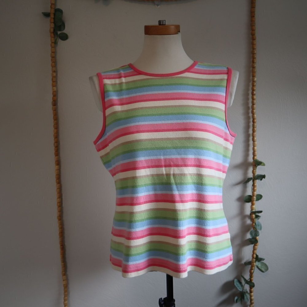 Land's End Rainbow Striped Soft Sleeveless Tank Size Medium